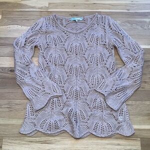 Cecico Altar’d State Boho Open Knit Long Sleeve Scalloped Hem Sweater Women’s S